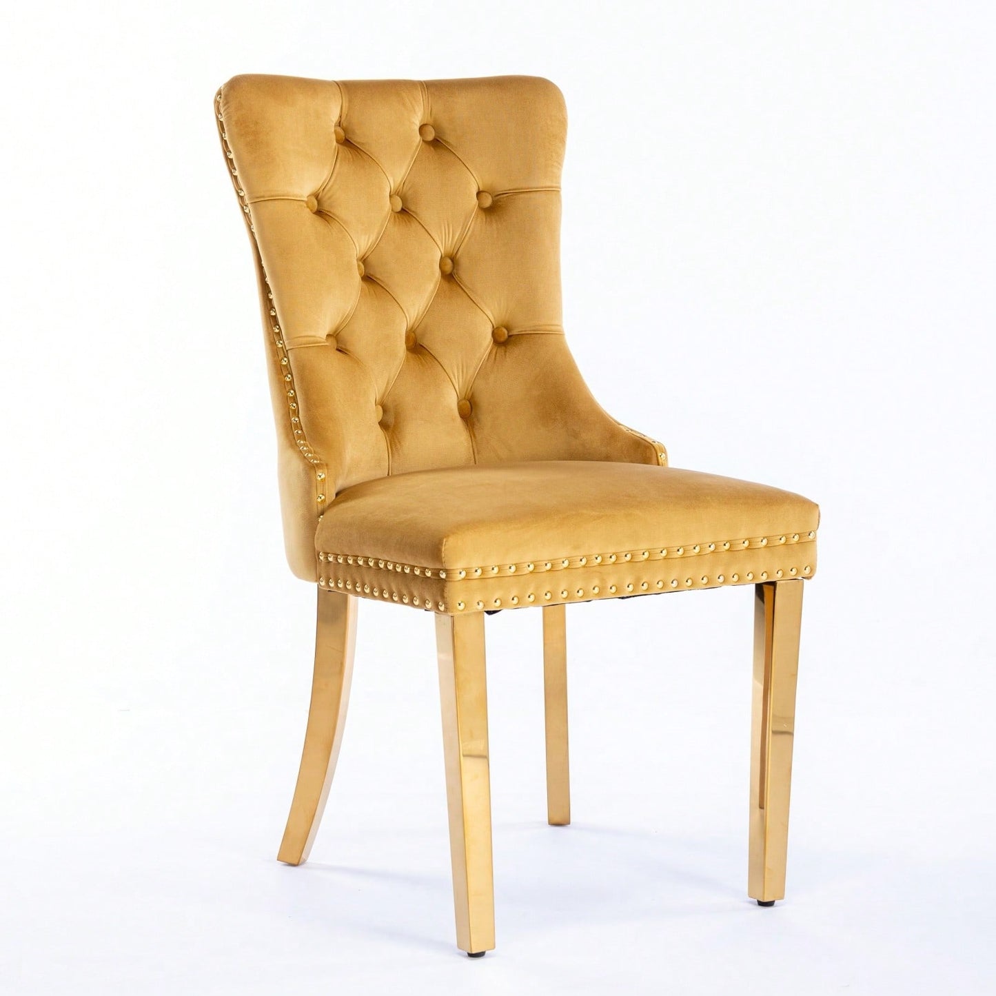 Luxury Velvet Dining Chairs Set of 2 Tufted Back Solid Wood Frame Gold Legs Nailhead Trim High Density Foam