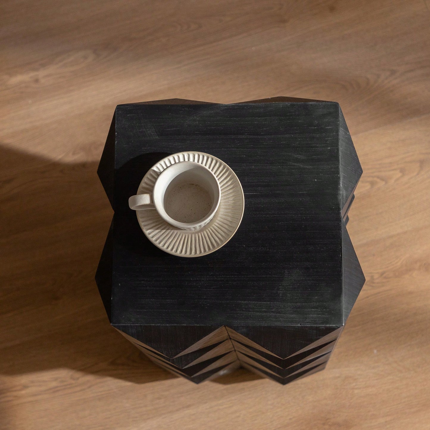 23.6" Rustic Embossed Coffee Table, 3D Pattern Design Vintage Cocktail Table, MDF Top & Solid Wood Legs, Easy Assembly, Black
