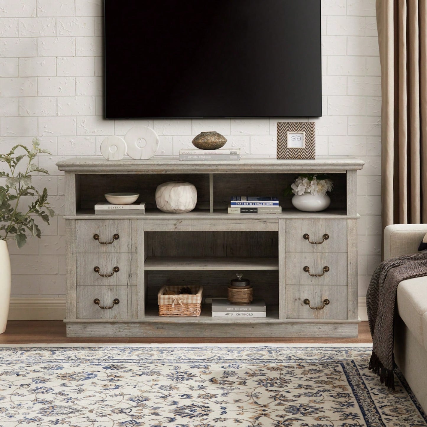Traditional TV Media Stand - Farmhouse Rustic Entertainment Console