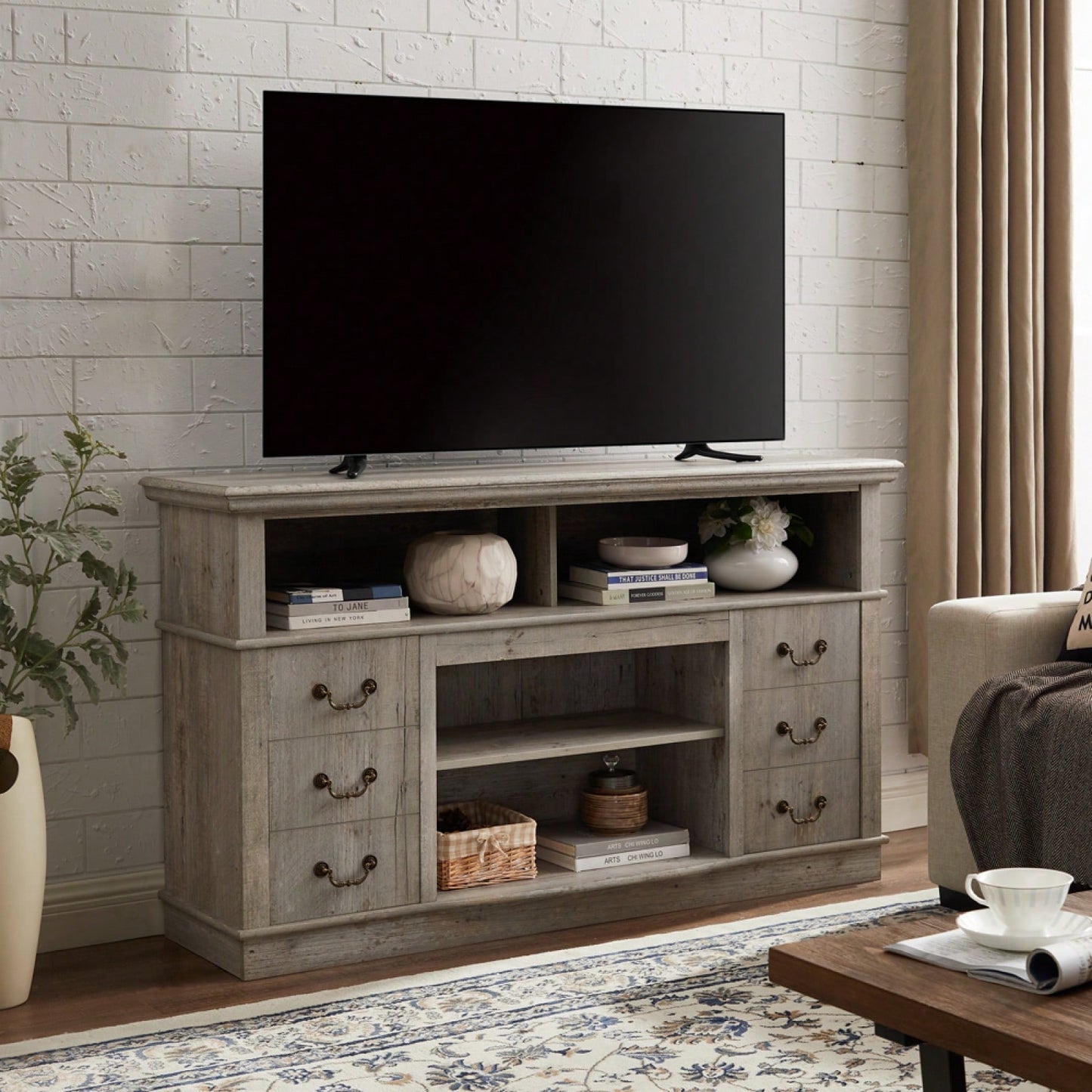 Traditional TV Media Stand - Farmhouse Rustic Entertainment Console