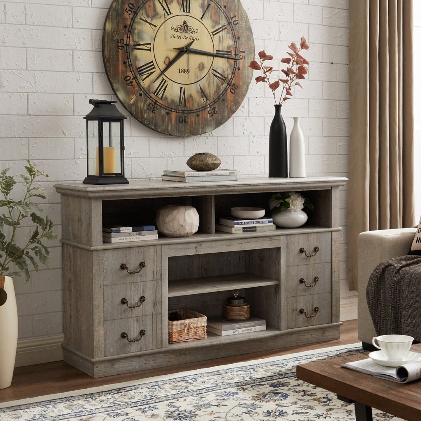 Traditional TV Media Stand - Farmhouse Rustic Entertainment Console