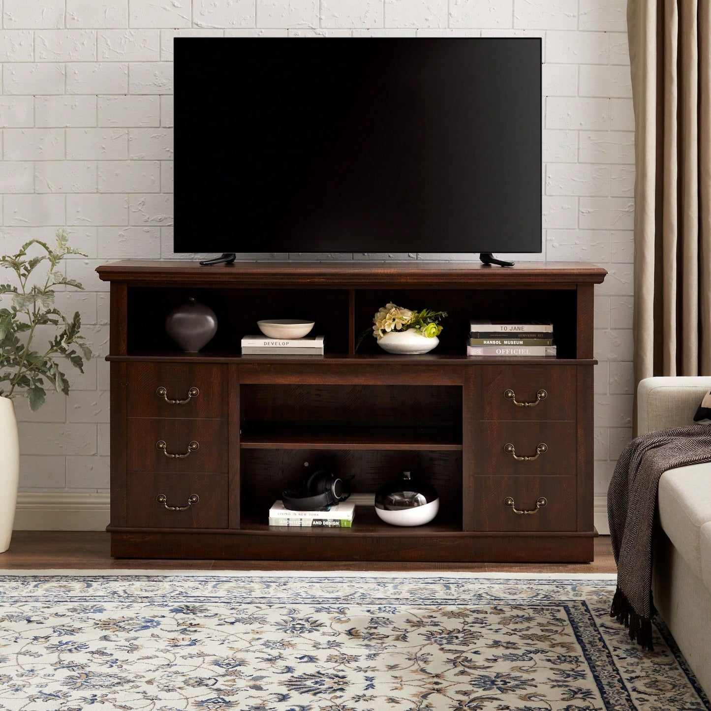 Traditional TV Media Stand - Farmhouse Rustic Entertainment Console