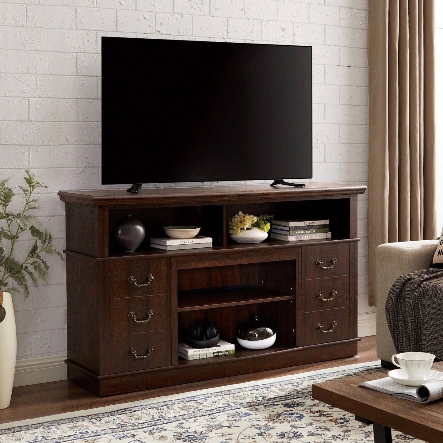 Traditional TV Media Stand - Farmhouse Rustic Entertainment Console