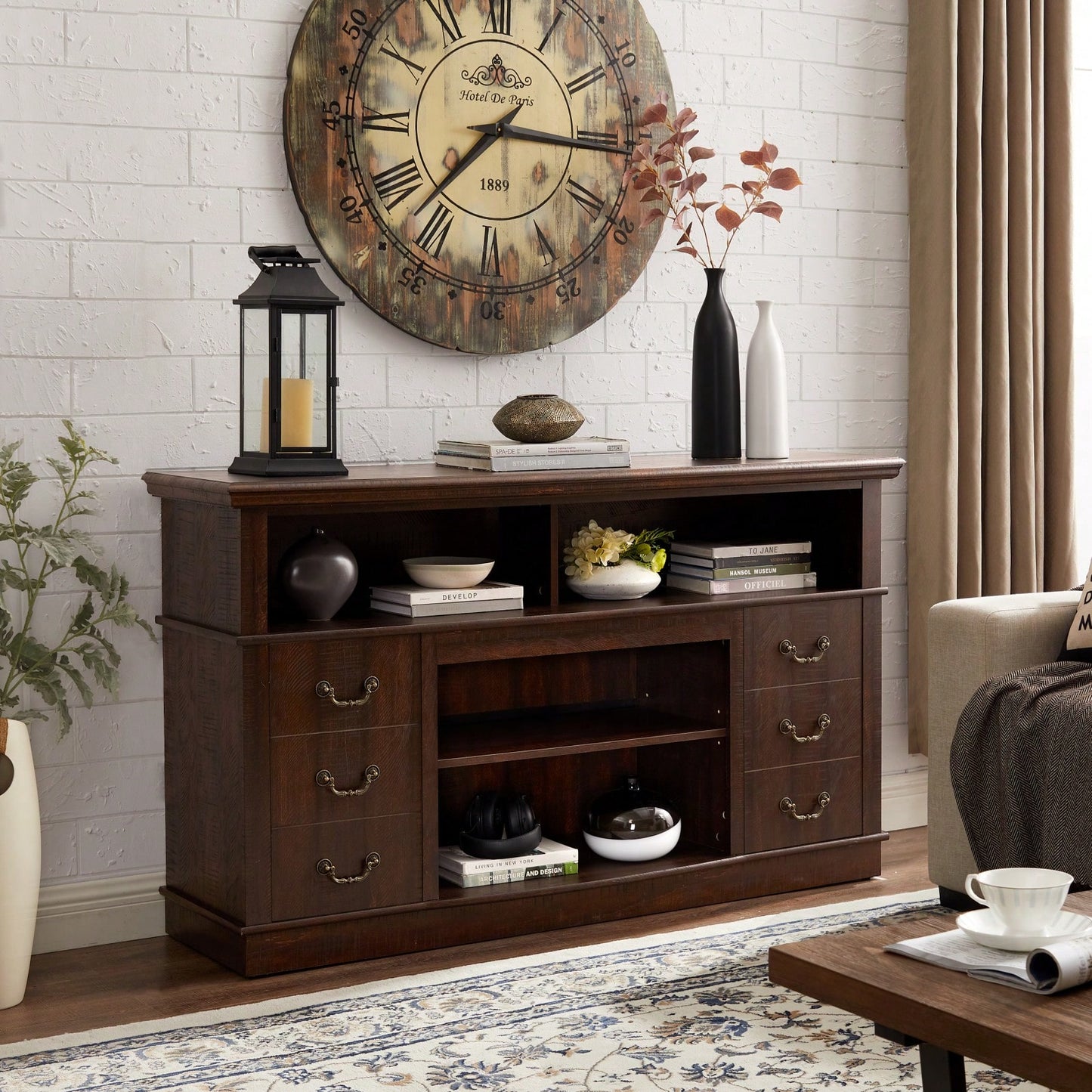 Traditional TV Media Stand - Farmhouse Rustic Entertainment Console
