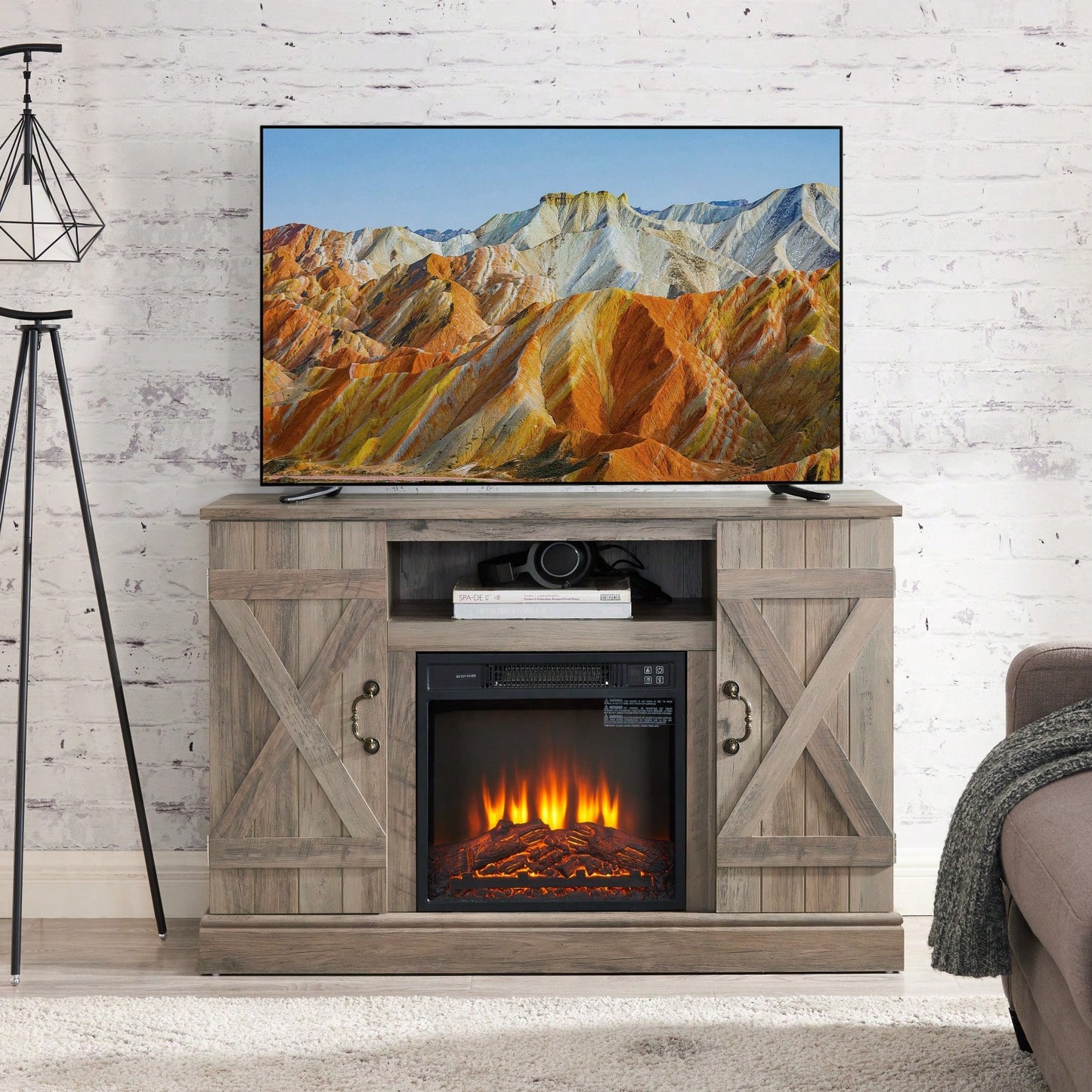 Farmhouse Classic Media TV Stand With Fireplace (Up To 50")