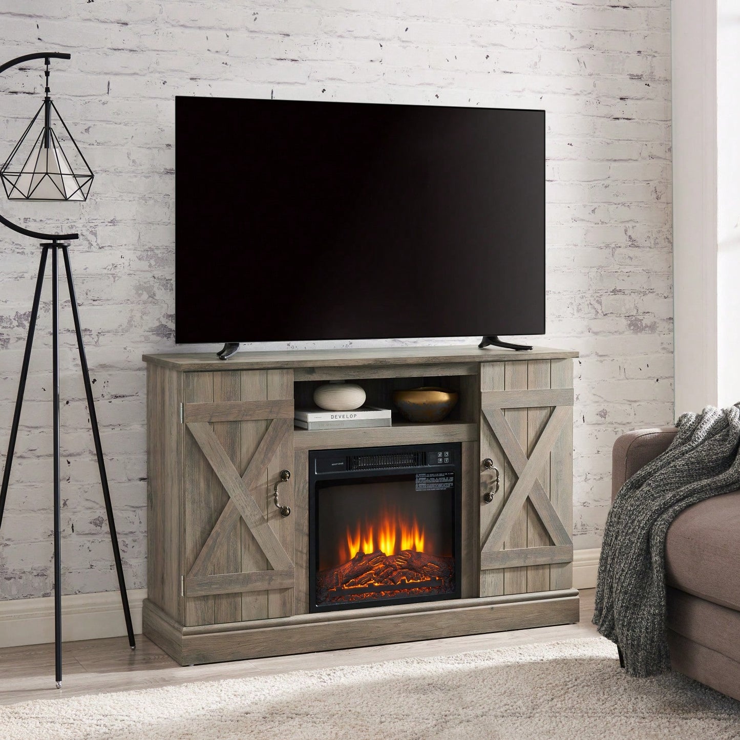 Farmhouse Classic Media TV Stand With Fireplace (Up To 50")