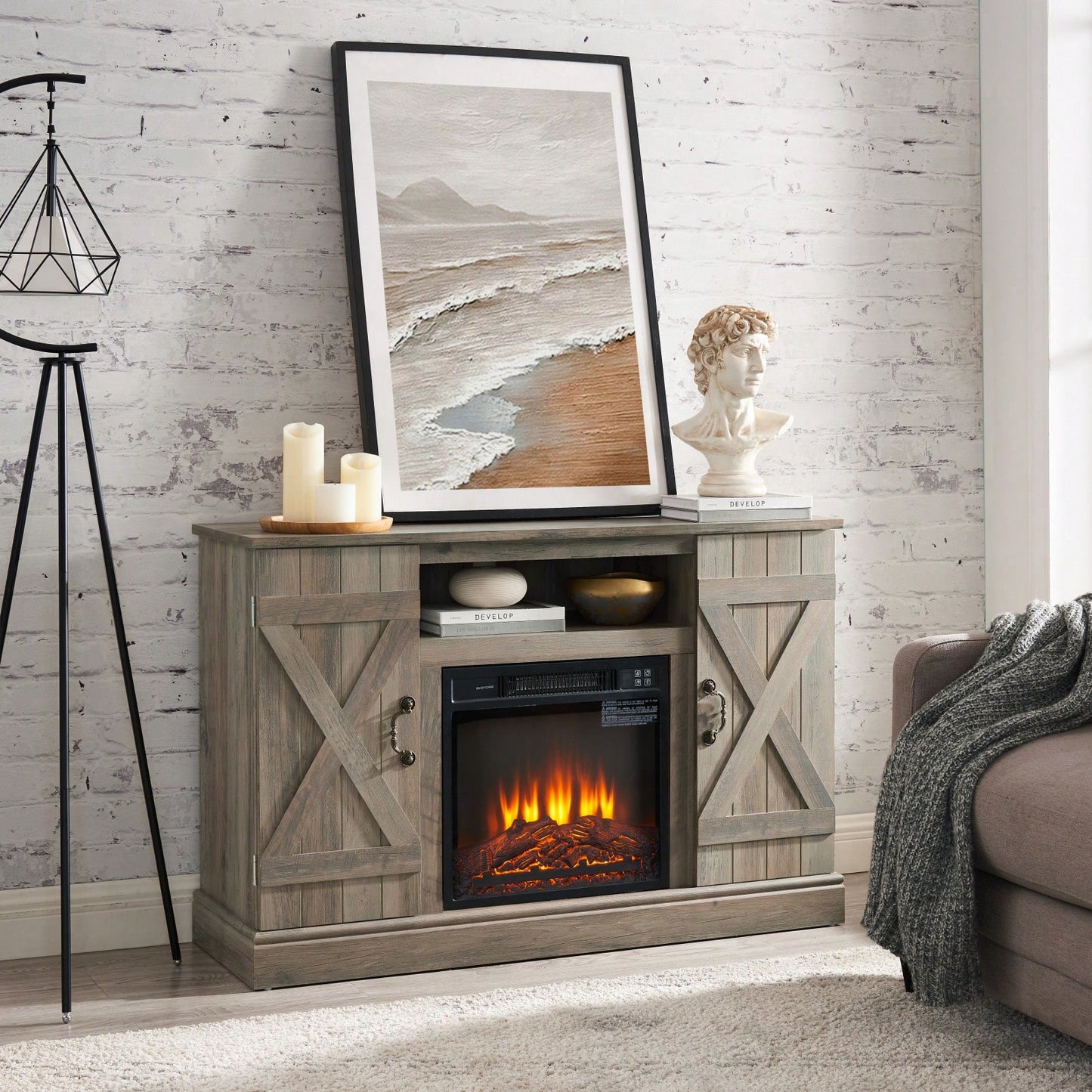 Farmhouse Classic Media TV Stand With Fireplace (Up To 50")