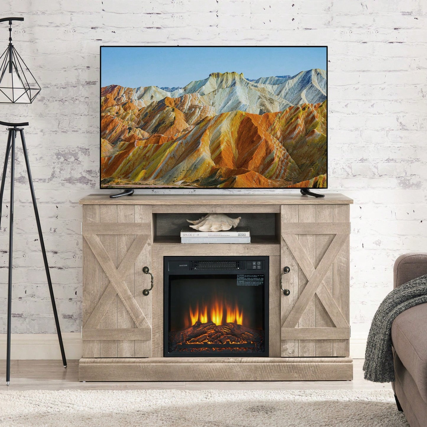 Farmhouse Classic Media TV Stand With Fireplace (Up To 50")