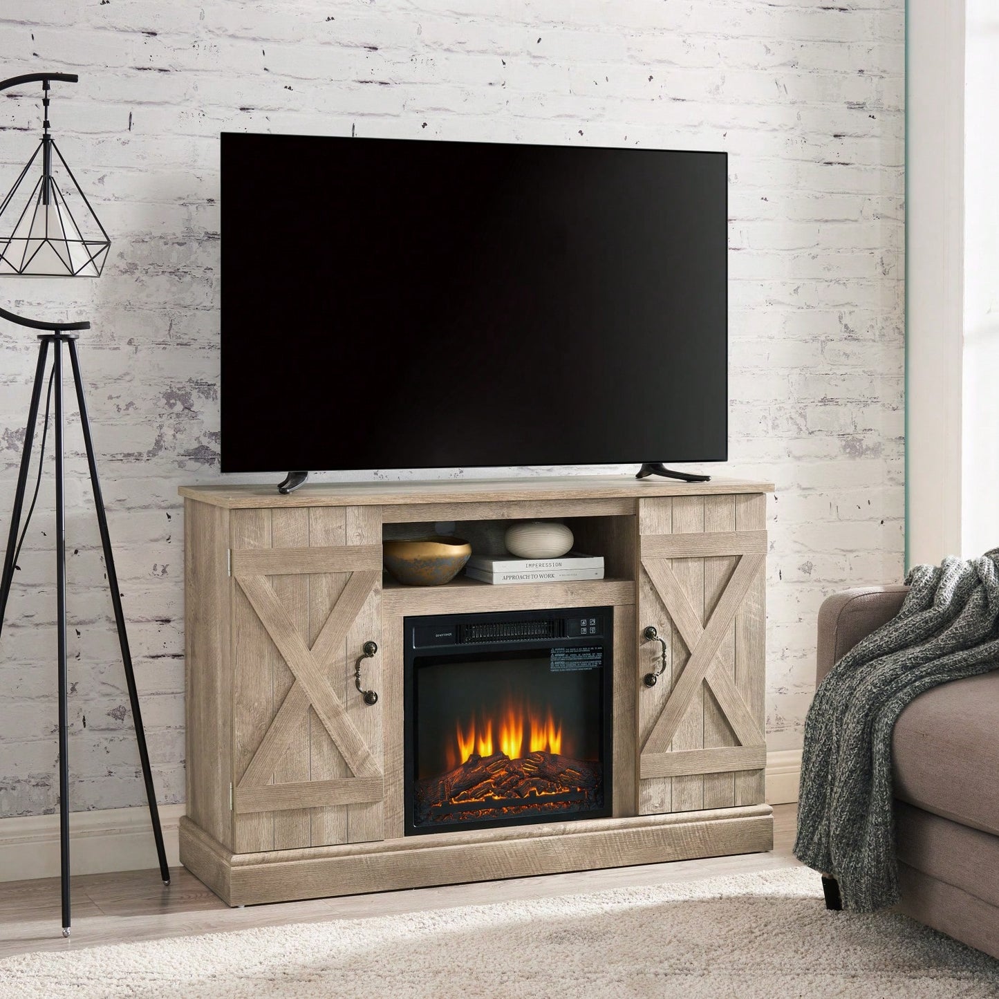 Farmhouse Classic Media TV Stand With Fireplace (Up To 50")