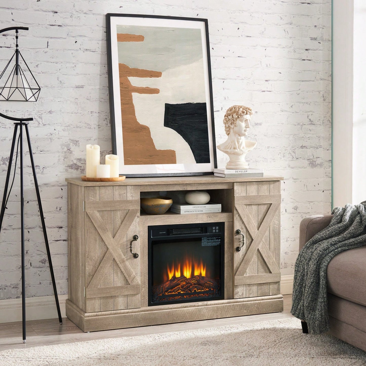 Farmhouse Classic Media TV Stand With Fireplace (Up To 50")