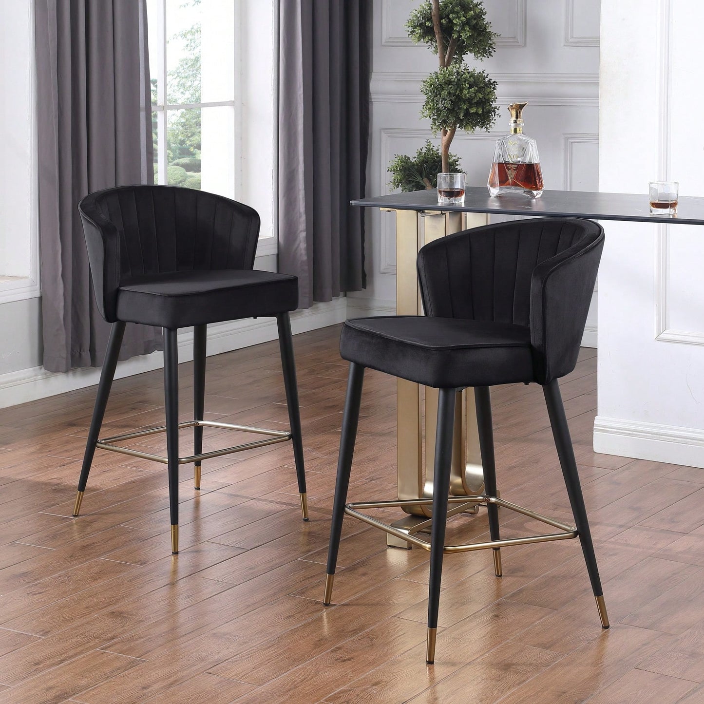 Contemporary Velvet Upholstered Counter Height Stool