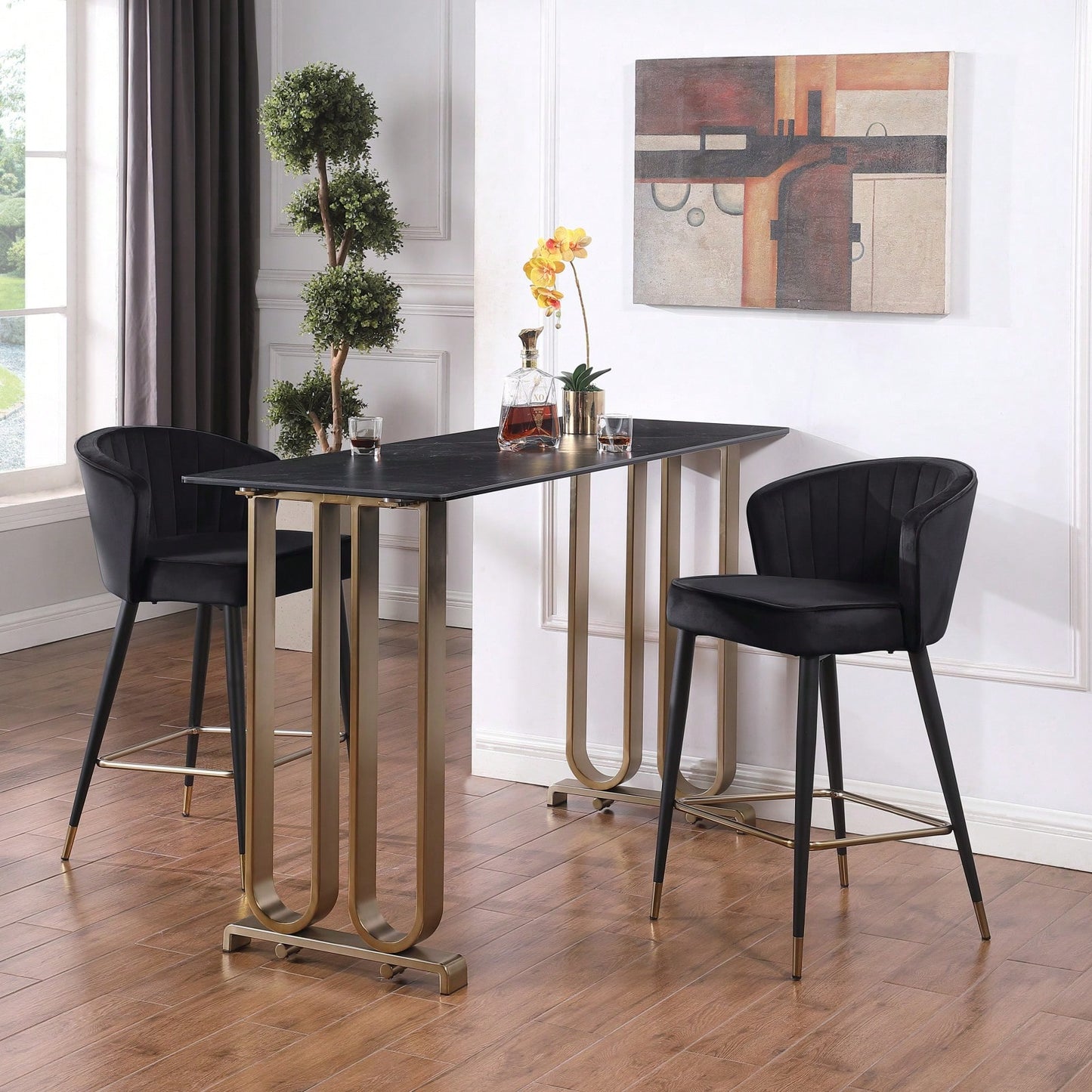 Contemporary Velvet Upholstered Counter Height Stool