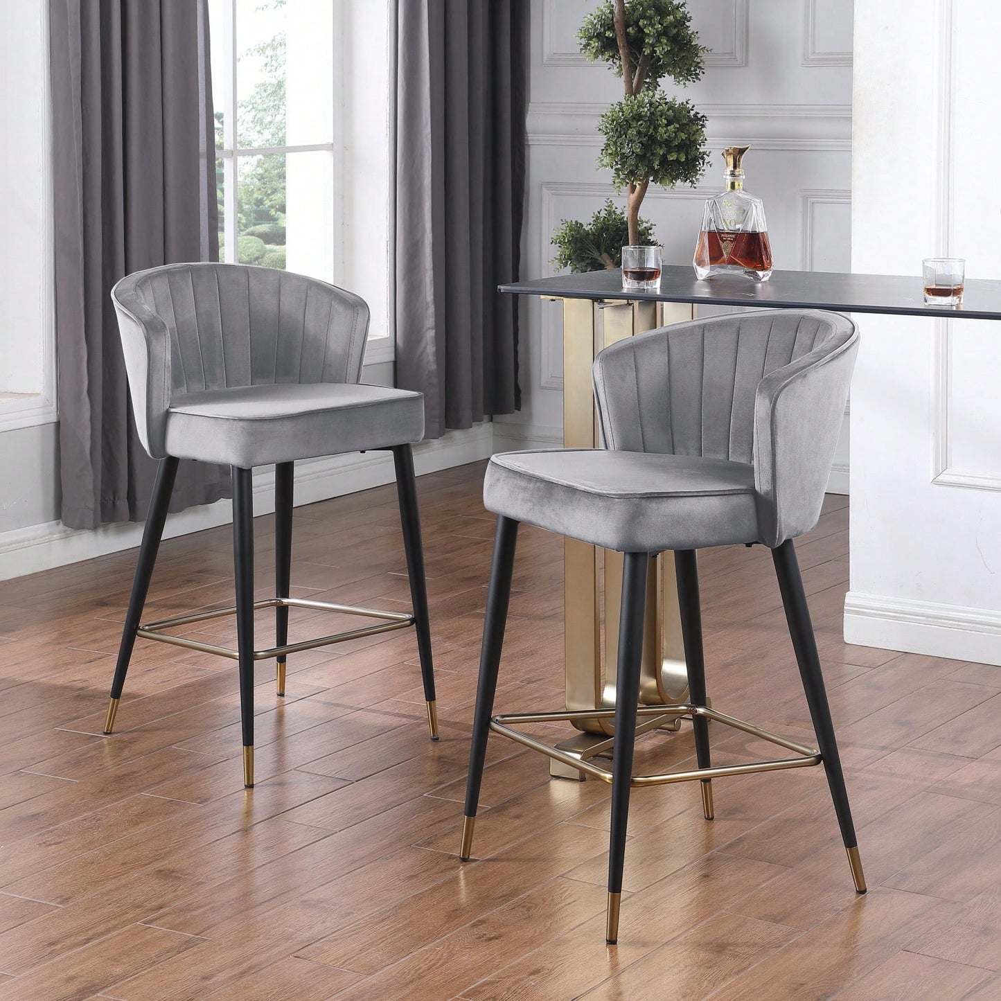 Contemporary Velvet Upholstered Counter Height Stool