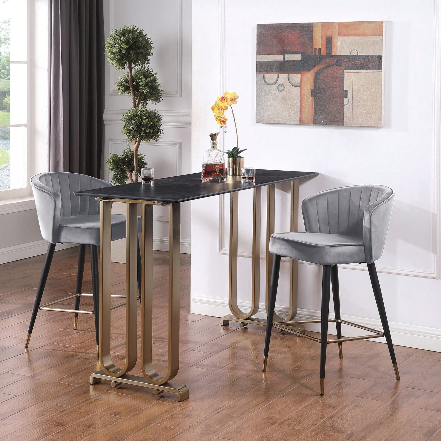 Contemporary Velvet Upholstered Counter Height Stool