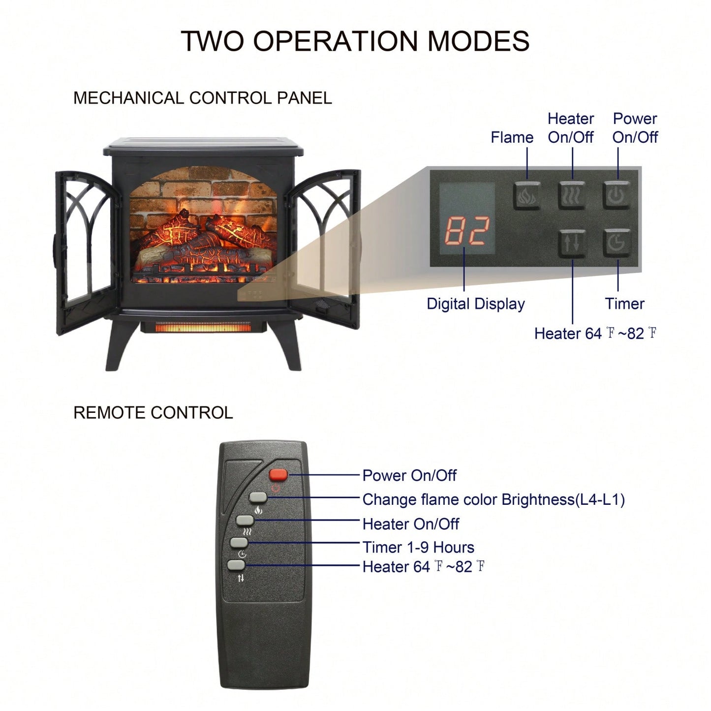 24 Inch 3D Flame Electric Infrared Quartz Fireplace Stove With Remote Control