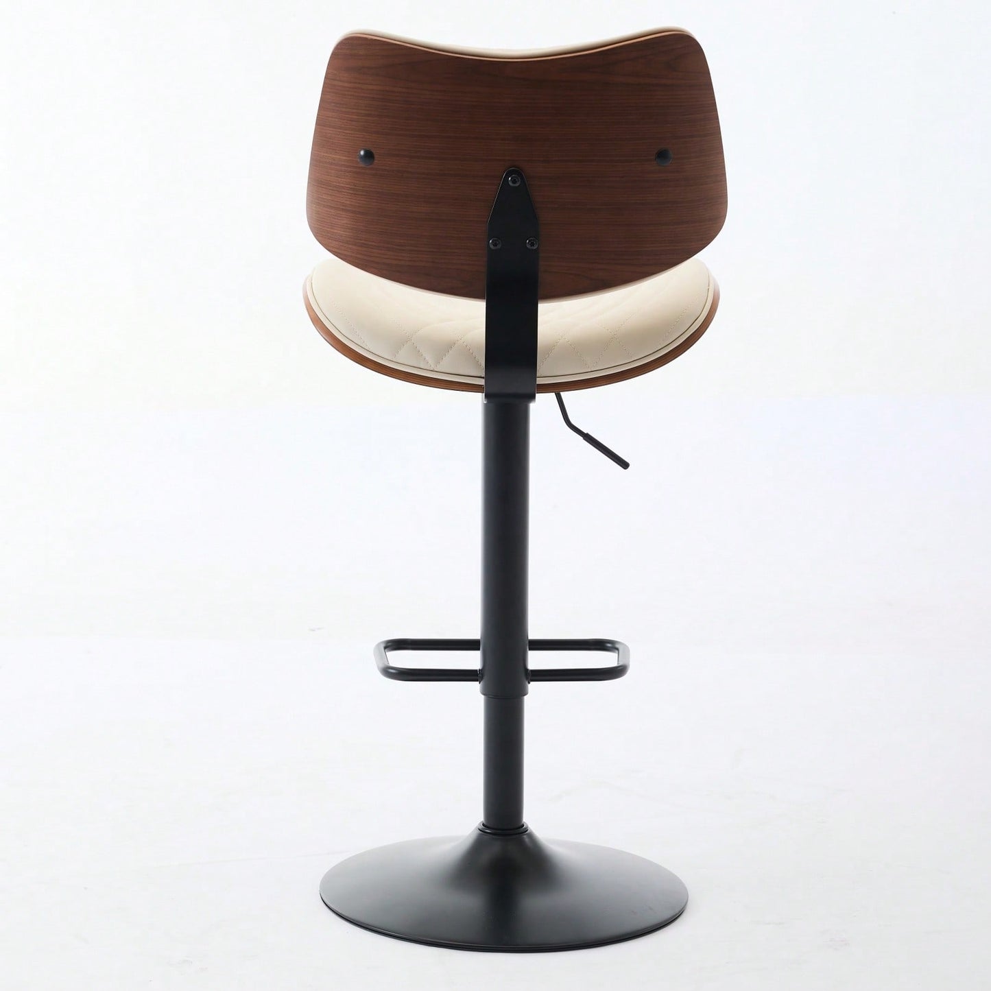 Adjustable Height Walnut Bentwood Bar Stools with Faux Leather Seat 360° Swivel Mid Century Modern Design for Kitchen Island and Dining Room