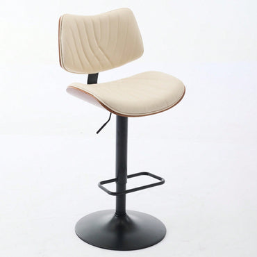 Adjustable Height Walnut Bentwood Bar Stools with Faux Leather Seat 360° Swivel Mid Century Modern Design for Kitchen Island and Dining Room