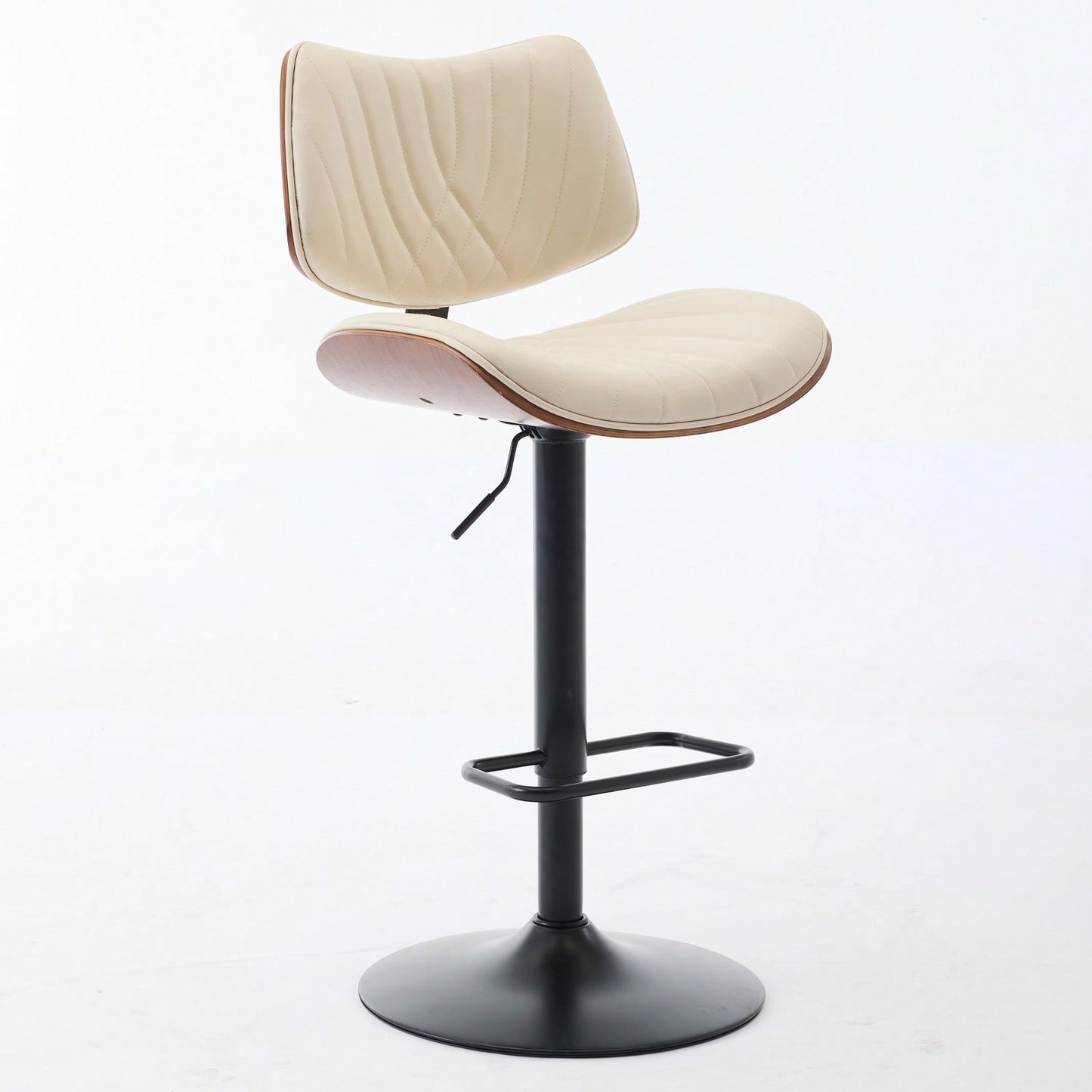 Adjustable Height Walnut Bentwood Bar Stools with Faux Leather Seat 360° Swivel Mid Century Modern Design for Kitchen Island and Dining Room