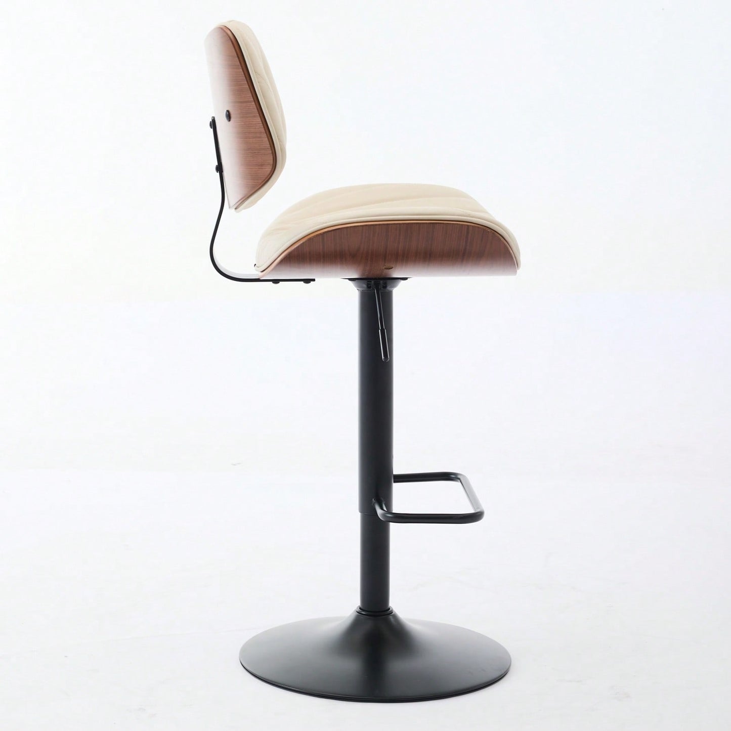 Adjustable Height Walnut Bentwood Bar Stools with Faux Leather Seat 360° Swivel Mid Century Modern Design for Kitchen Island and Dining Room