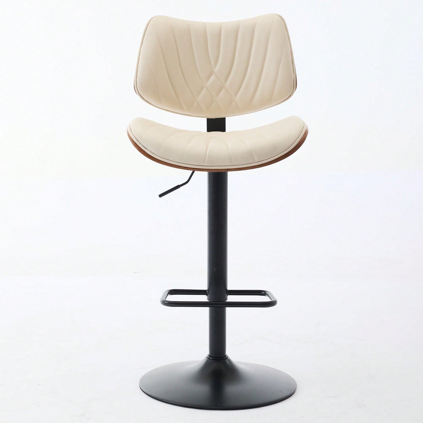 Adjustable Height Walnut Bentwood Bar Stools with Faux Leather Seat 360° Swivel Mid Century Modern Design for Kitchen Island and Dining Room