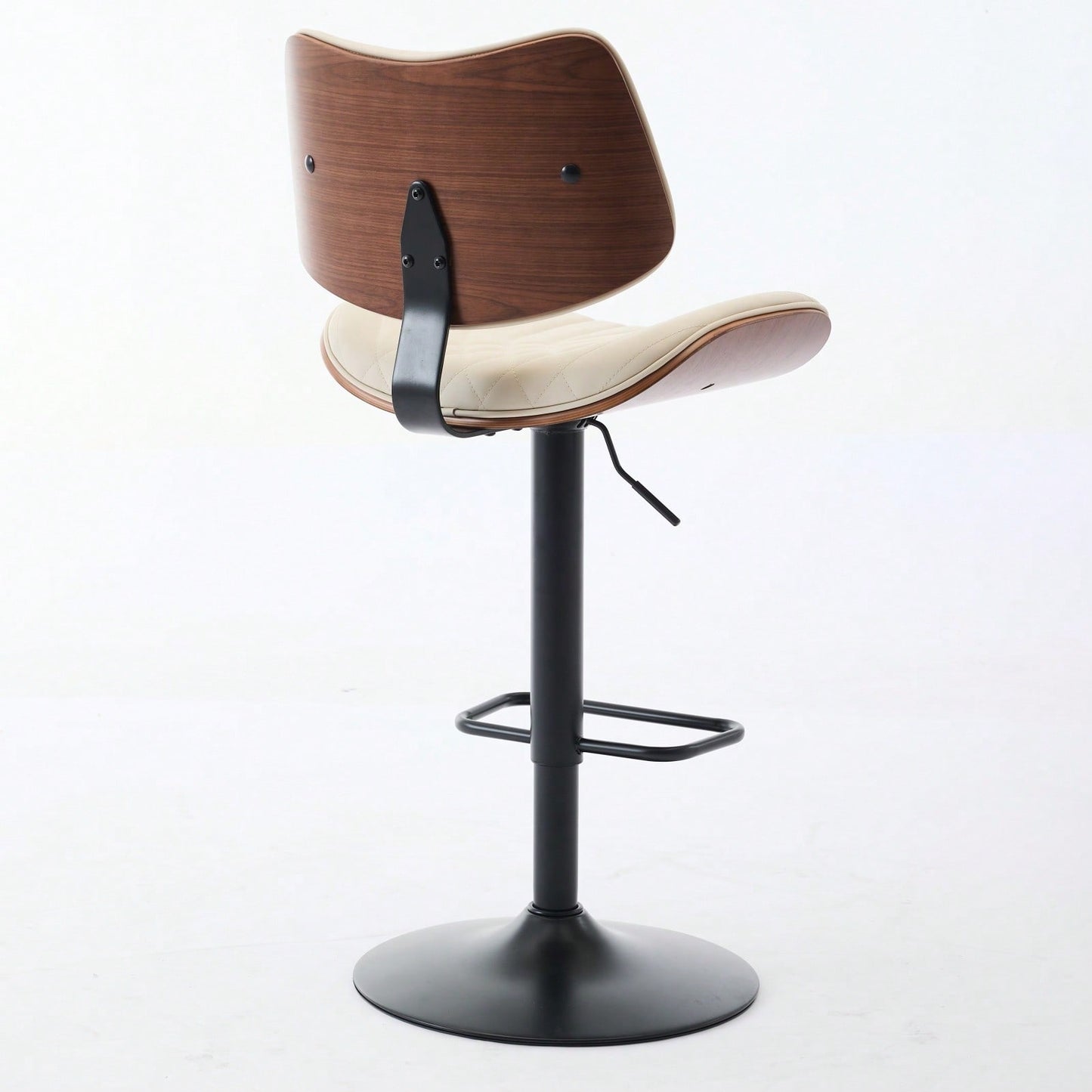 Adjustable Height Walnut Bentwood Bar Stools with Faux Leather Seat 360° Swivel Mid Century Modern Design for Kitchen Island and Dining Room