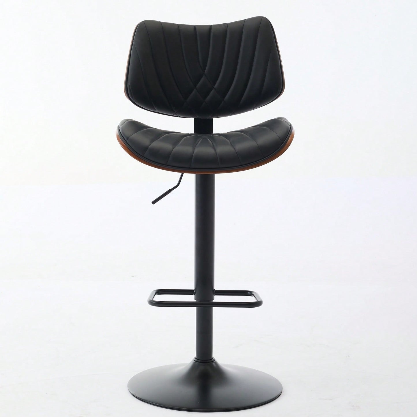 Adjustable Height Walnut Bentwood Bar Stools with Faux Leather Seat 360° Swivel Mid Century Modern Design for Kitchen Island and Dining Room