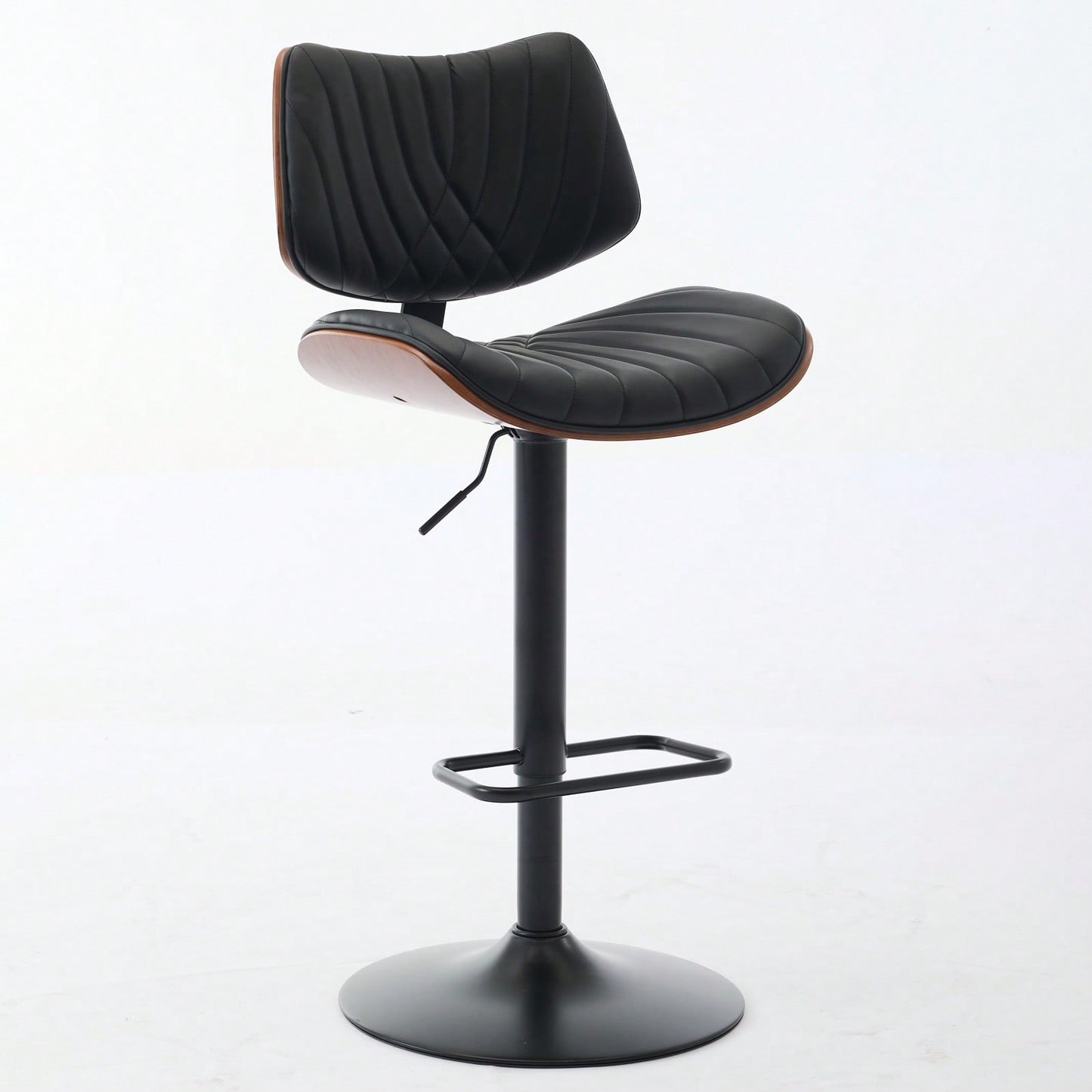 Adjustable Height Walnut Bentwood Bar Stools with Faux Leather Seat 360° Swivel Mid Century Modern Design for Kitchen Island and Dining Room