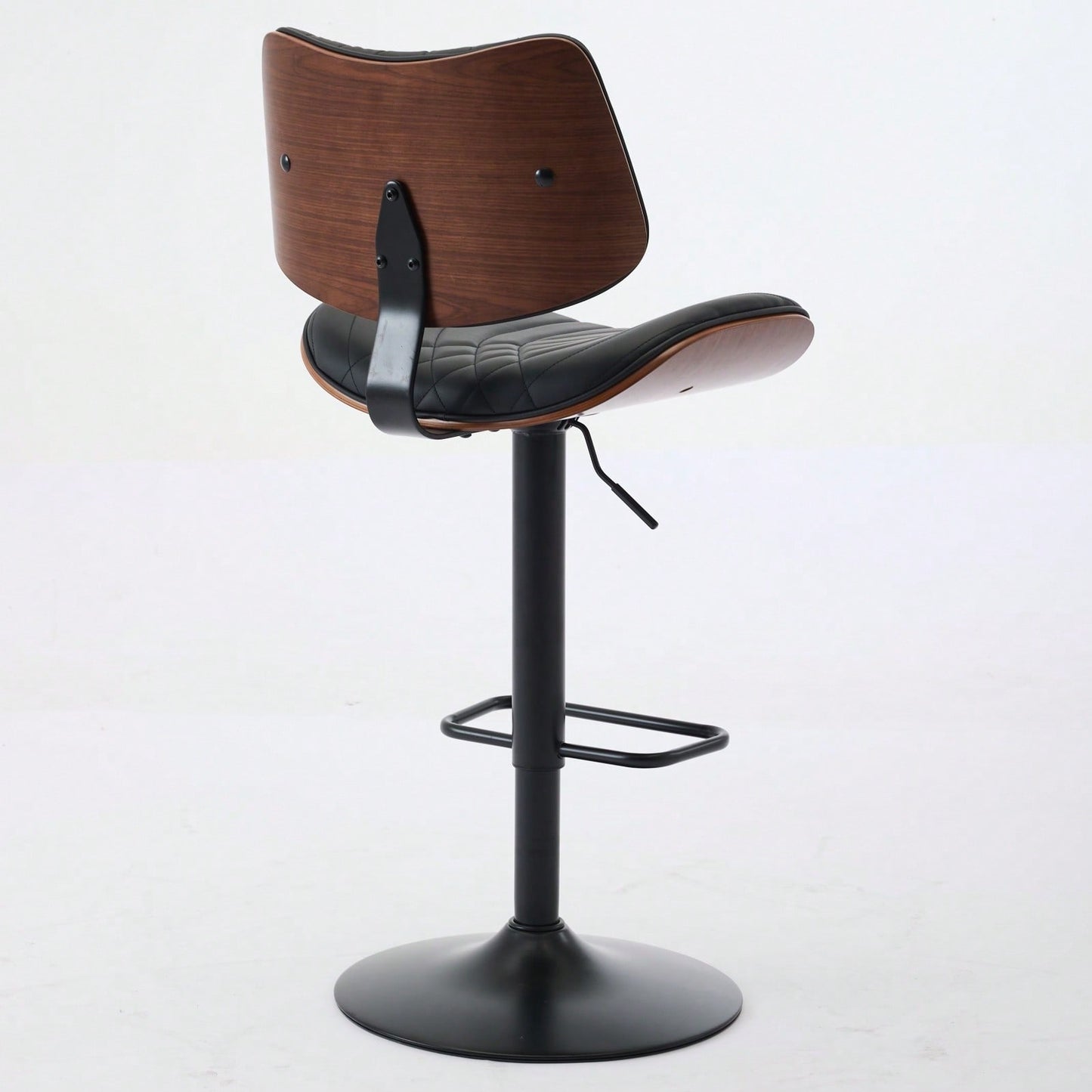 Adjustable Height Walnut Bentwood Bar Stools with Faux Leather Seat 360° Swivel Mid Century Modern Design for Kitchen Island and Dining Room