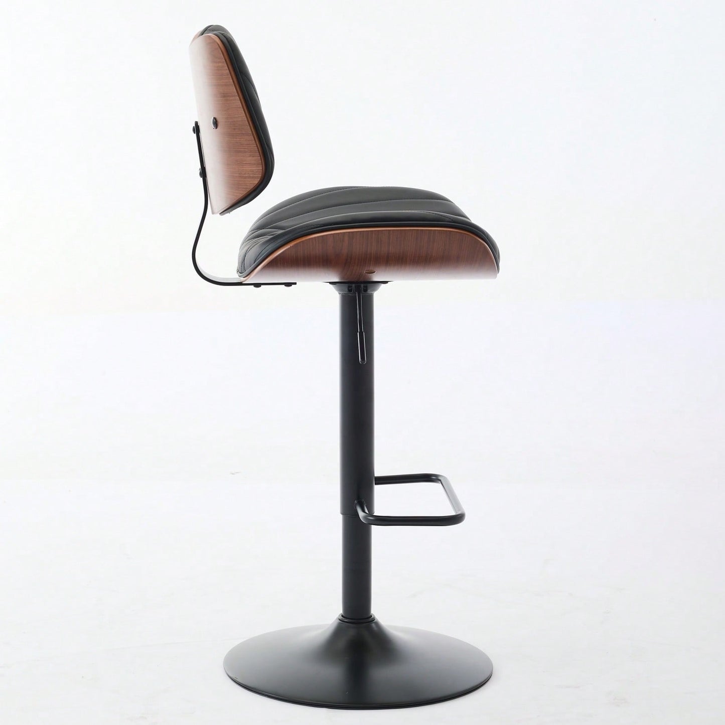 Adjustable Height Walnut Bentwood Bar Stools with Faux Leather Seat 360° Swivel Mid Century Modern Design for Kitchen Island and Dining Room