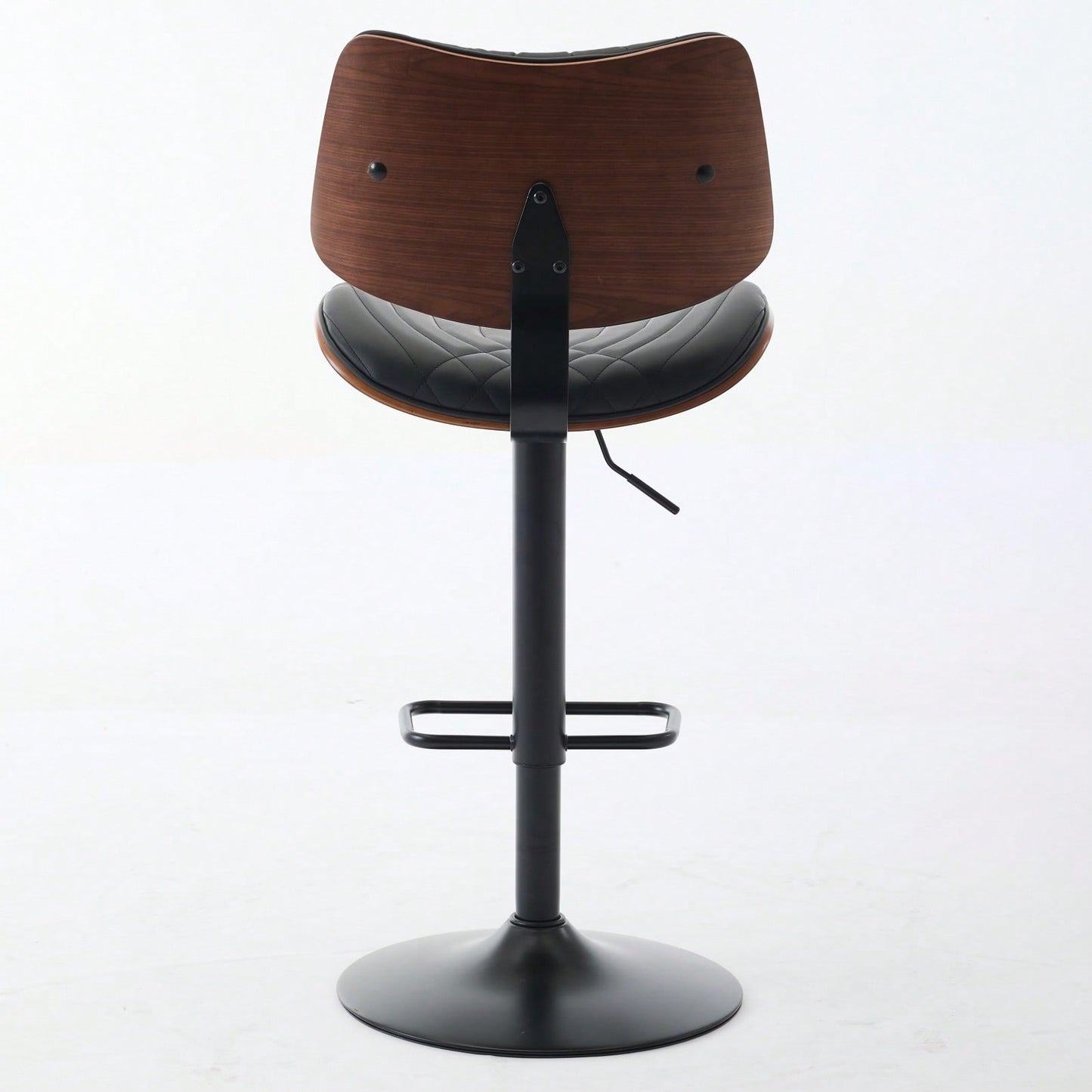 Adjustable Height Walnut Bentwood Bar Stools with Faux Leather Seat 360° Swivel Mid Century Modern Design for Kitchen Island and Dining Room