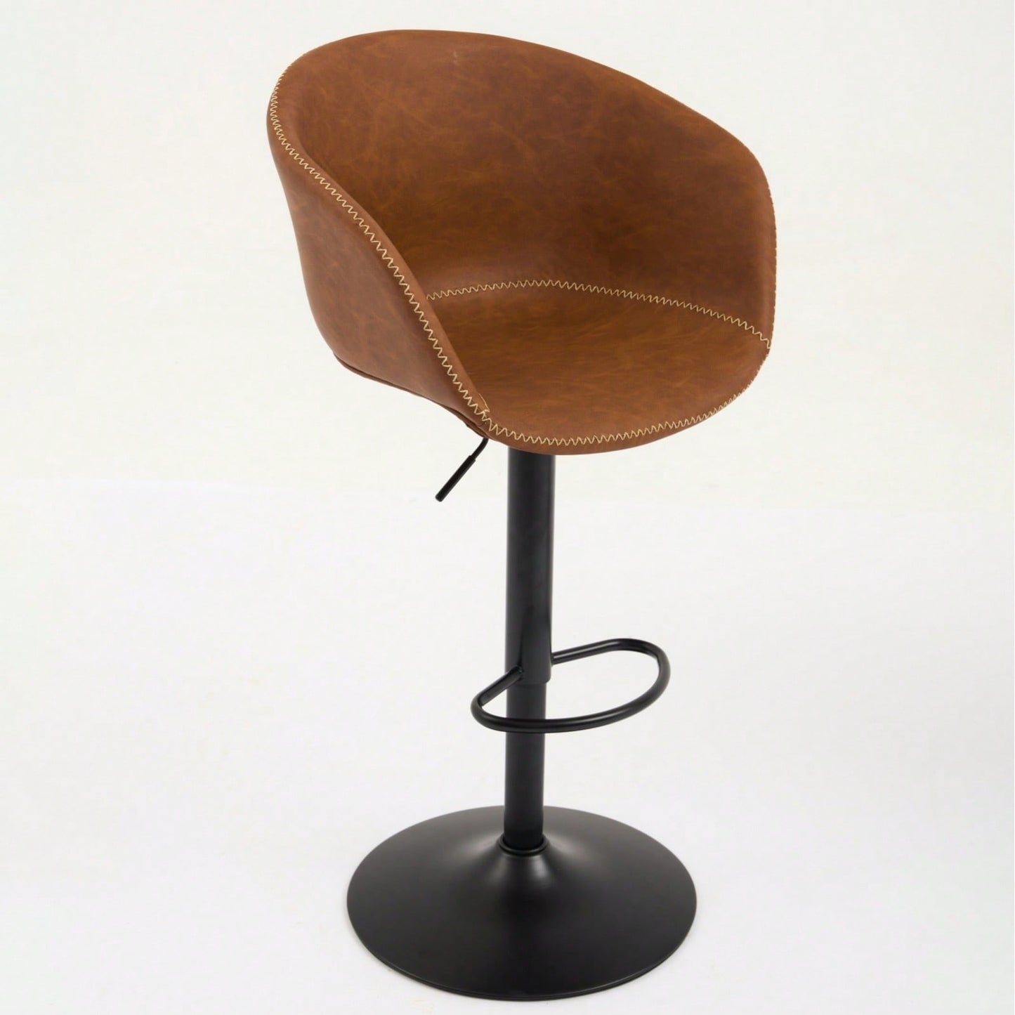 Modern Swivel Adjustable Height Bar Stools with Backrest PU Leather for Kitchen Island 17.7 Inch Large Base with Rubber Ring