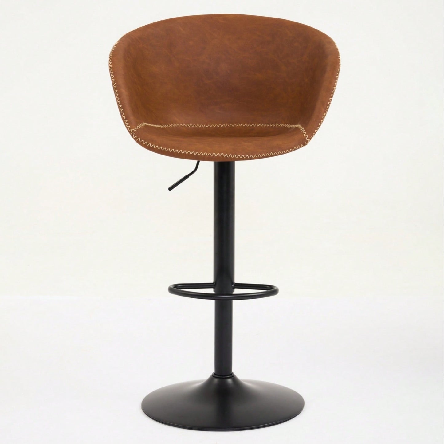 Modern Swivel Adjustable Height Bar Stools with Backrest PU Leather for Kitchen Island 17.7 Inch Large Base with Rubber Ring