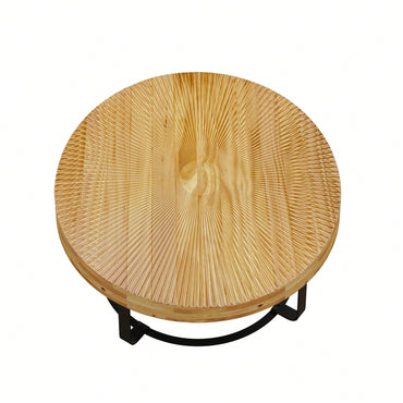 Modern Round Coffee Table Wooden Carving Pattern Coffee Table With Metal Legs For Living Room Reception Room Office