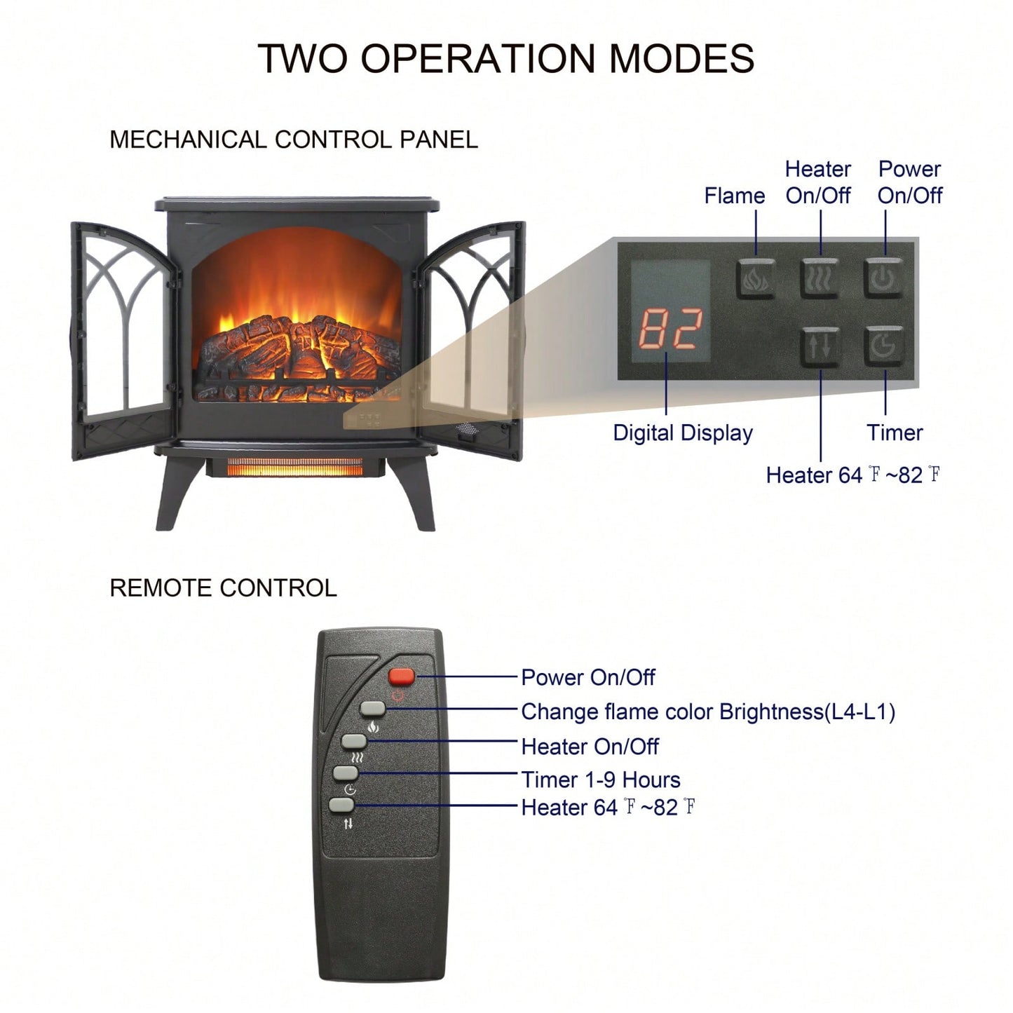 24-Inch 3D Flame Electric Infrared Quartz Fireplace Stove