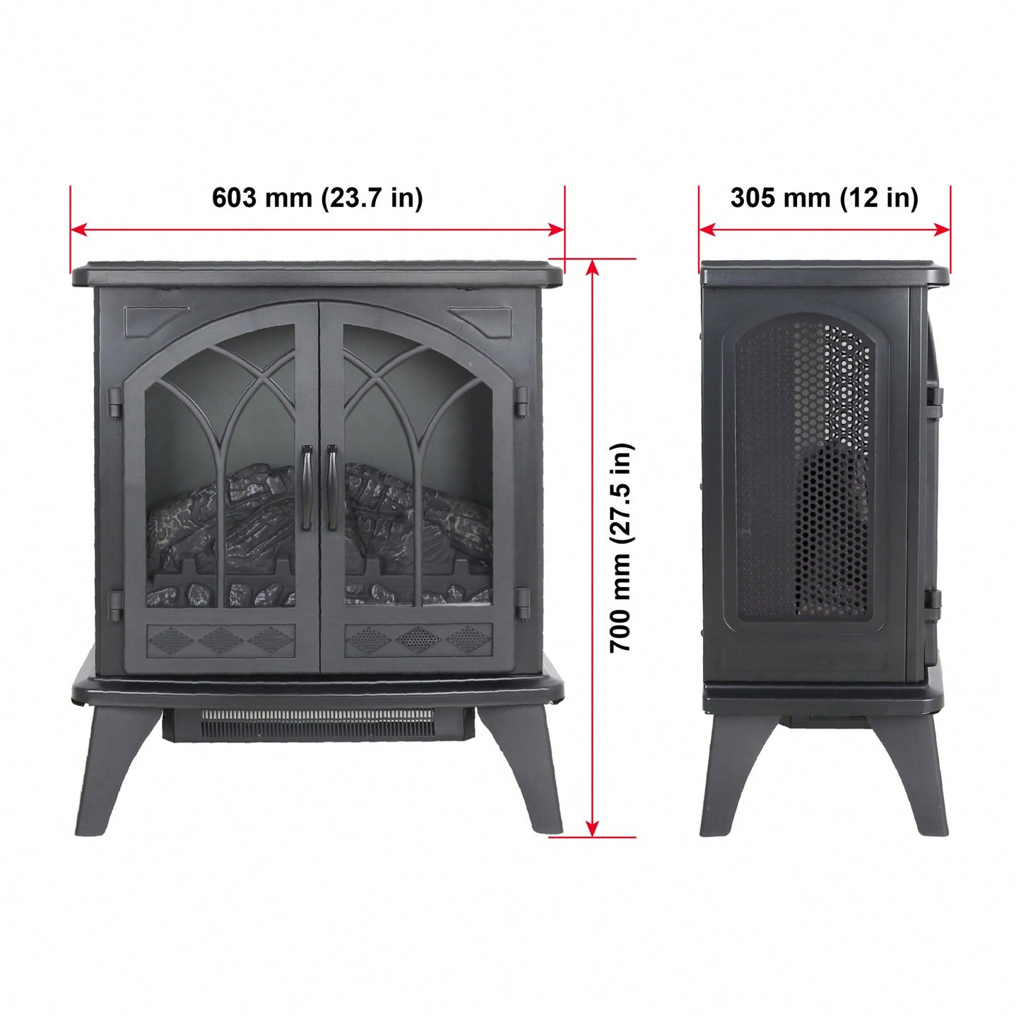 24-Inch 3D Flame Electric Infrared Quartz Fireplace Stove