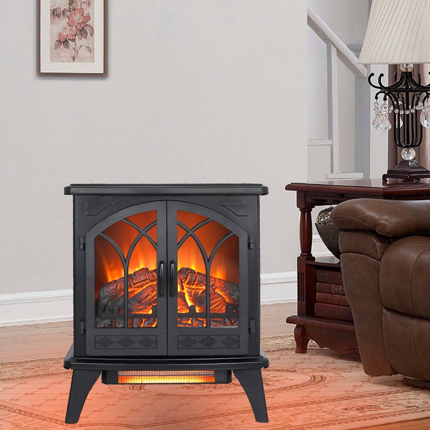 24-Inch 3D Flame Electric Infrared Quartz Fireplace Stove
