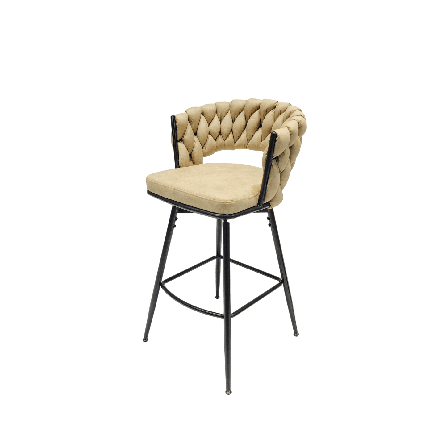 Leather Woven Bar Stools Set of 2 360° Swivel Counter Height Chairs with Backrest Footrest for Home Bar Cafe Restaurant