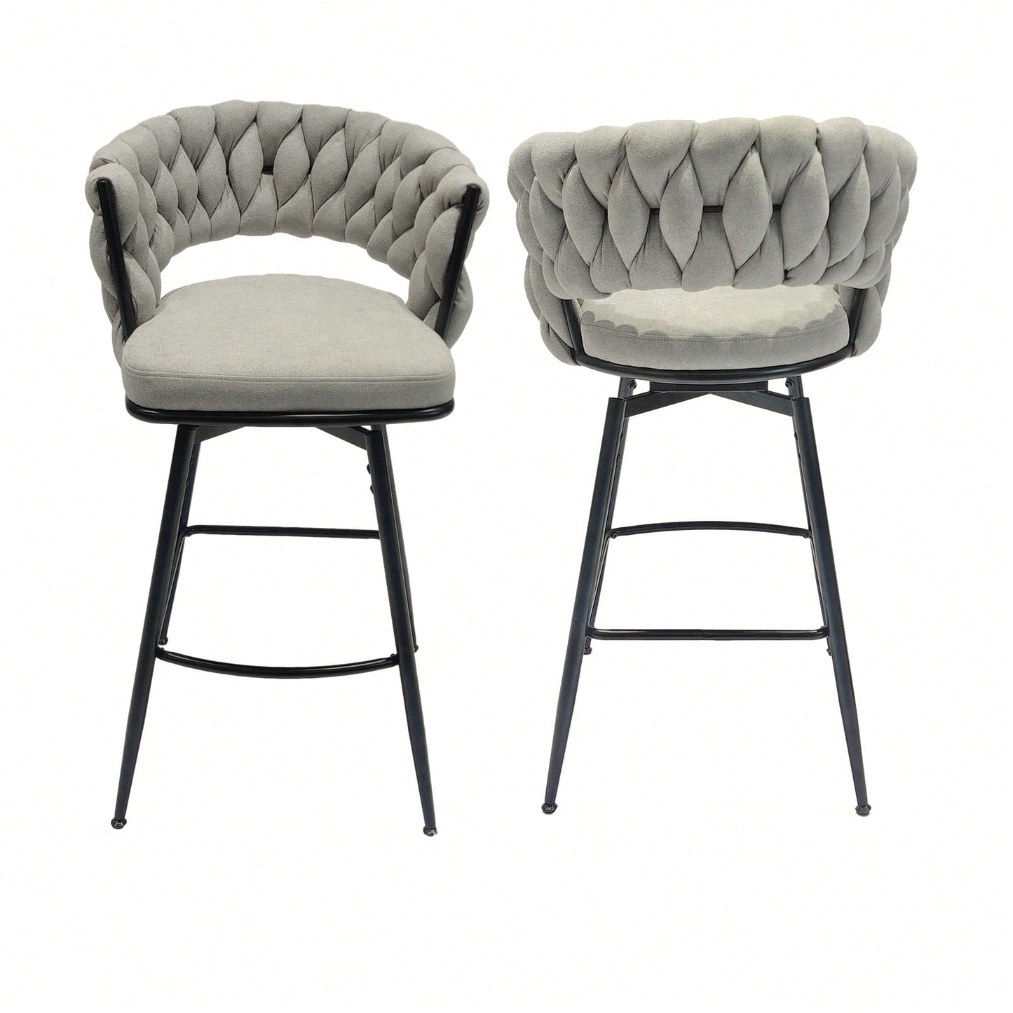 Leather Woven Bar Stools Set of 2 360° Swivel Counter Height Chairs with Backrest Footrest for Home Bar Cafe Restaurant