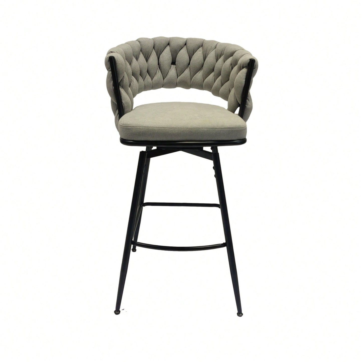 Leather Woven Bar Stools Set of 2 360° Swivel Counter Height Chairs with Backrest Footrest for Home Bar Cafe Restaurant