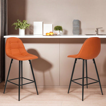 Counter Stools, Set Of 2 Bar Stools With Back And Footrest, Modern Metal Counter Height Barstools For Kitchen Home Bar