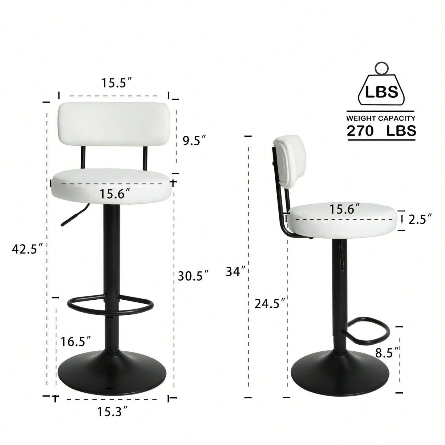 Modern Bar Stools Set Of 2, Upholstered Counter Height Bar Stools,Adjustable Bar Stool 24.5-30.5", Swivel Counter Stools For Kitchen Home