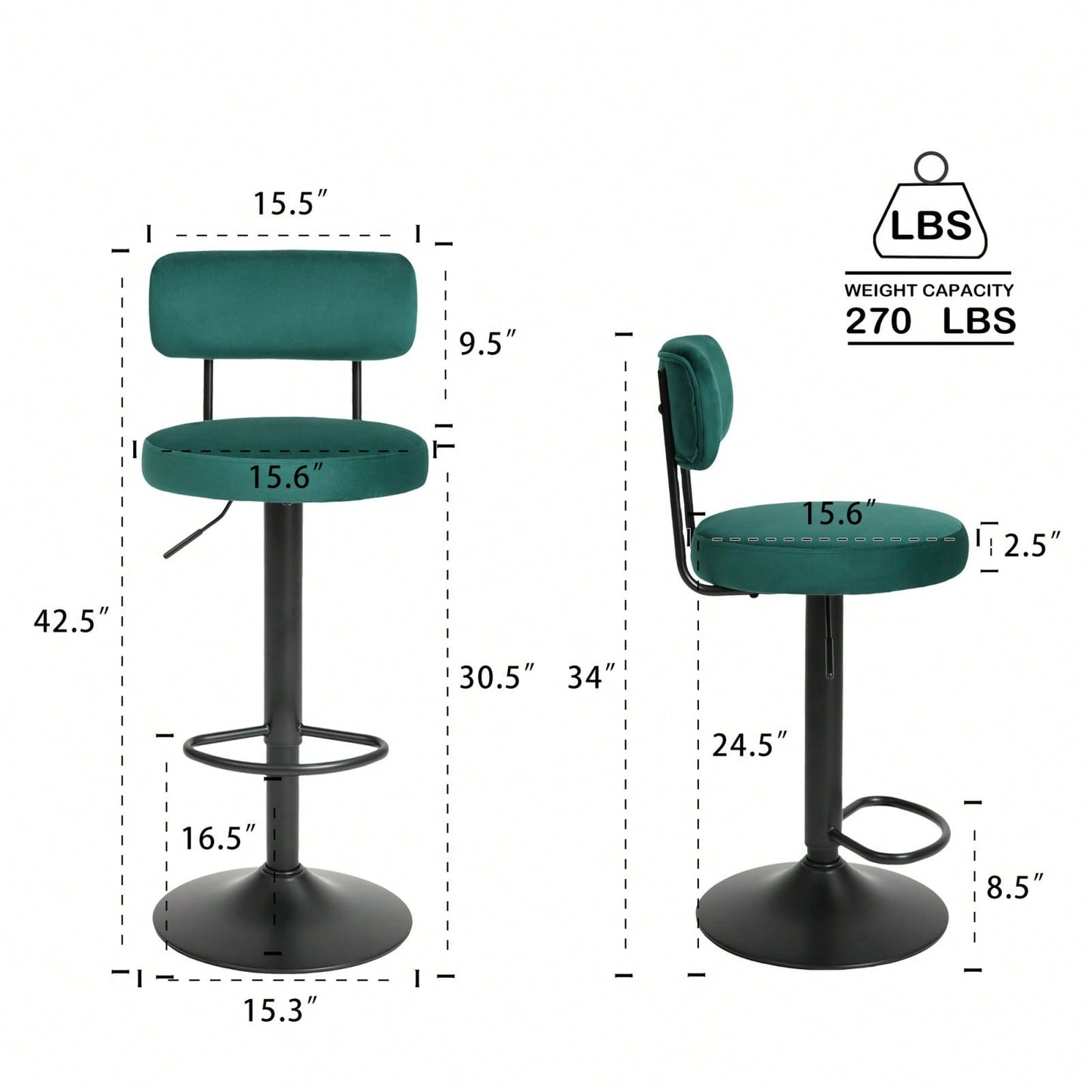 Modern Bar Stools Set Of 2, Upholstered Counter Height Bar Stools,Adjustable Bar Stool 24.5-30.5", Swivel Counter Stools For Kitchen Home