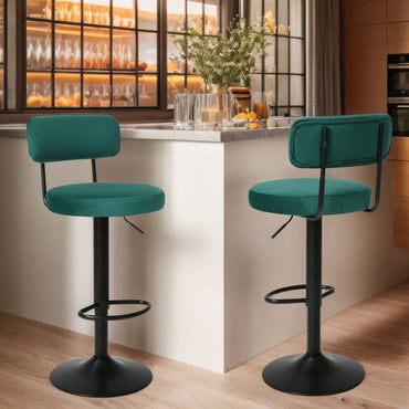 Modern Bar Stools Set Of 2, Upholstered Counter Height Bar Stools,Adjustable Bar Stool 24.5-30.5", Swivel Counter Stools For Kitchen Home