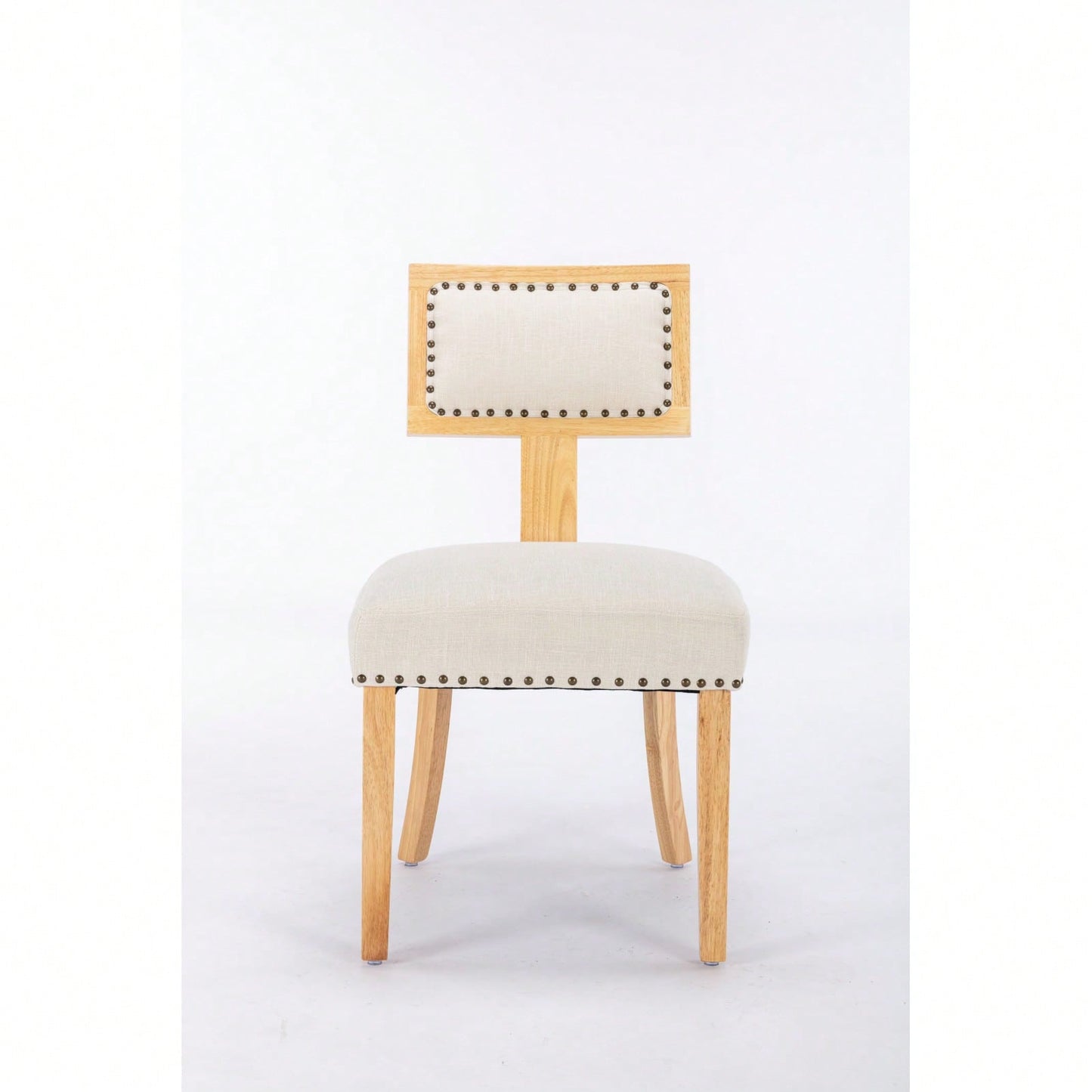 Set of 2 Linen Upholstered T-Back Dining Chairs with Rivet Detail and Adjustable Foot Pads for Comfort and Style