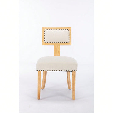 Set of 2 Linen Upholstered T-Back Dining Chairs with Rivet Detail and Adjustable Foot Pads for Comfort and Style