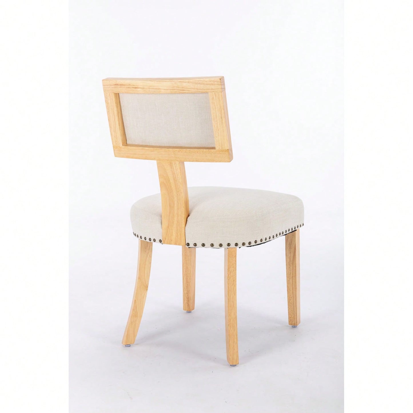 Set of 2 Linen Upholstered T-Back Dining Chairs with Rivet Detail and Adjustable Foot Pads for Comfort and Style