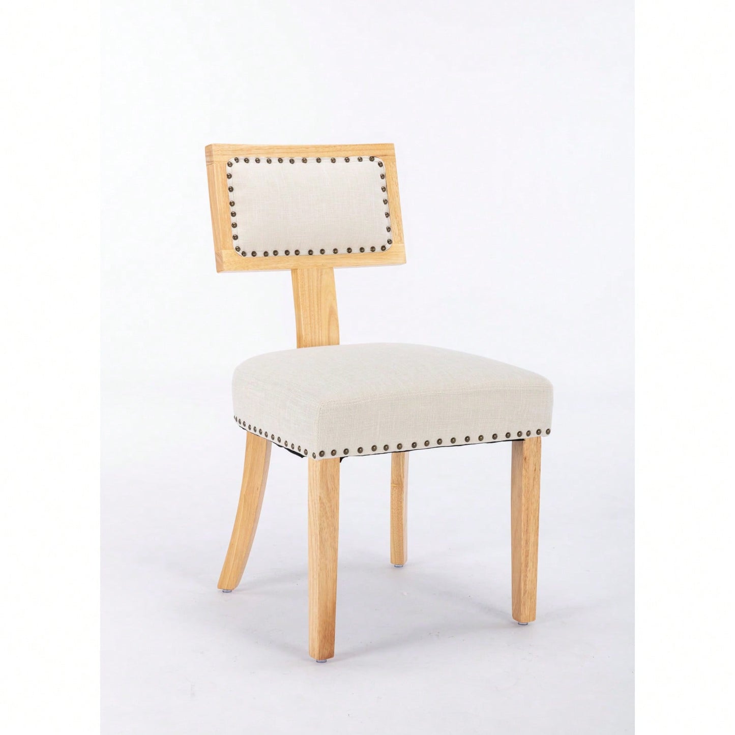 Set of 2 Linen Upholstered T-Back Dining Chairs with Rivet Detail and Adjustable Foot Pads for Comfort and Style