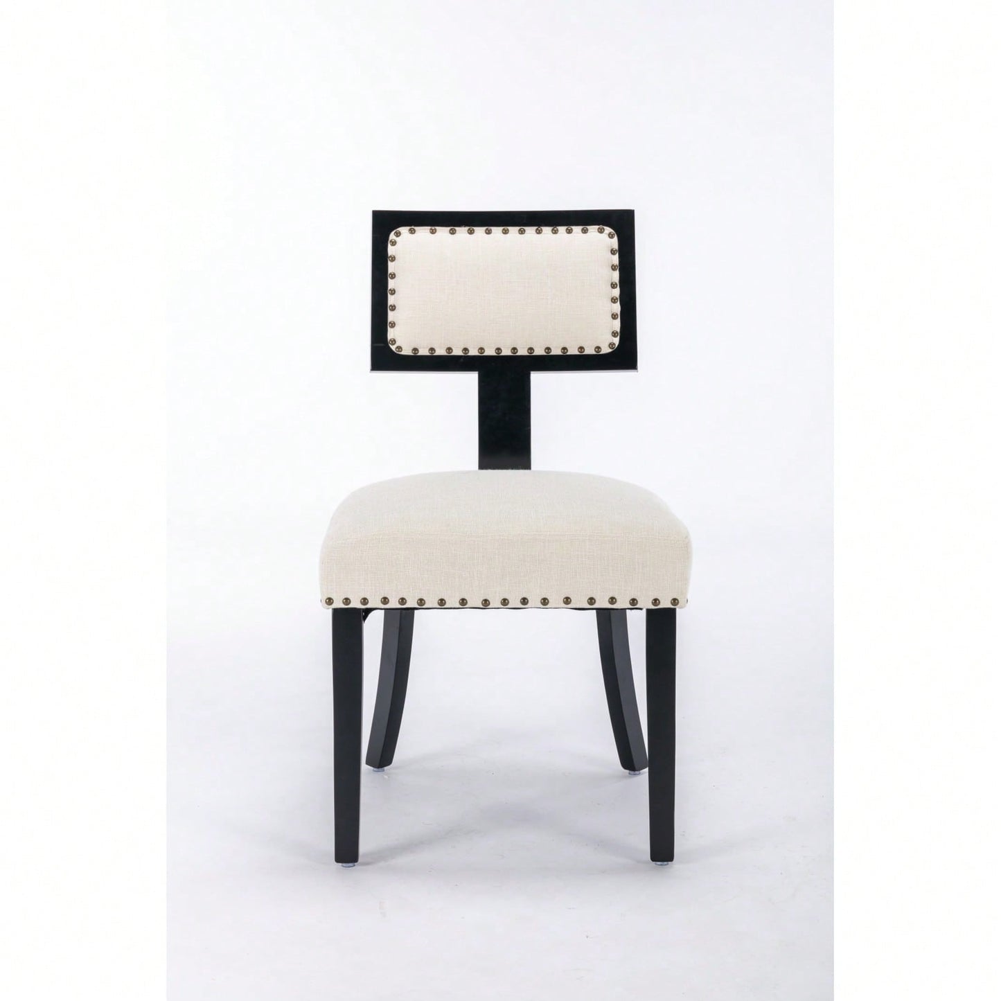 Set of 2 Linen Upholstered T-Back Dining Chairs with Rivet Detail and Adjustable Foot Pads for Comfort and Style