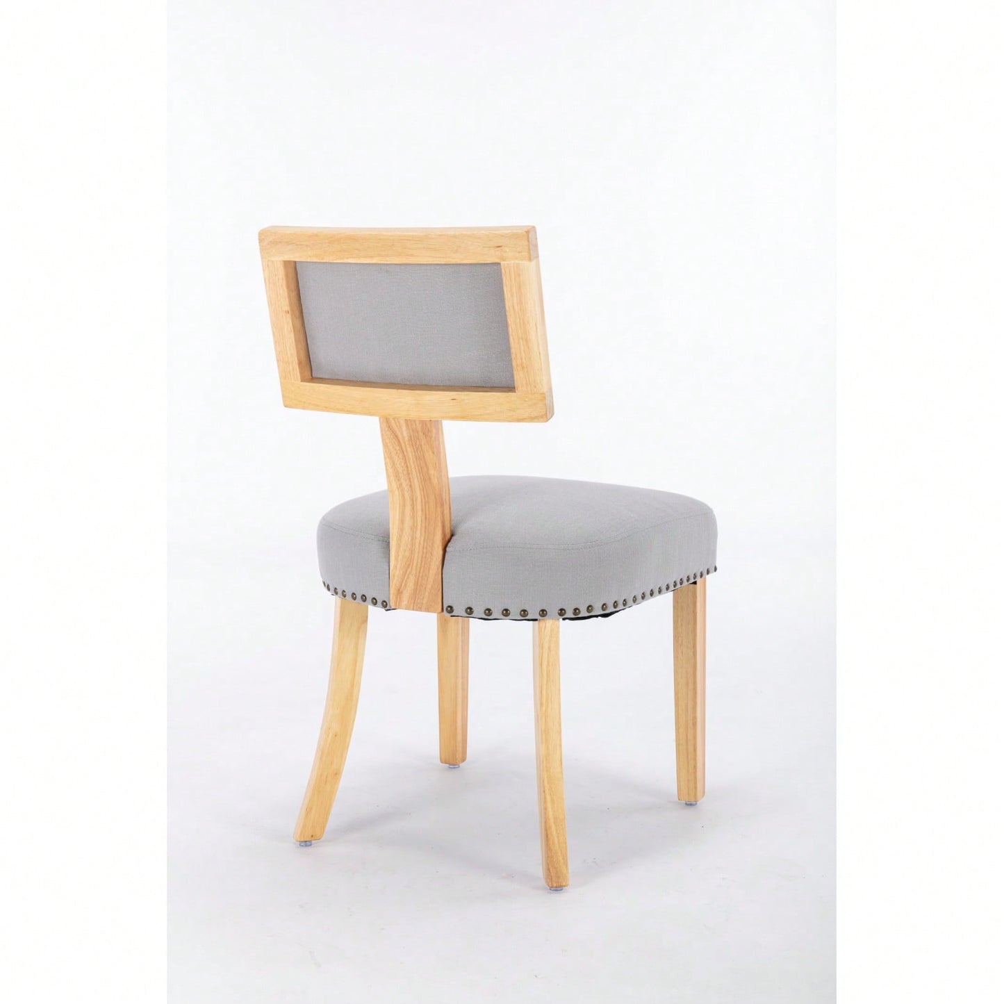 Set of 2 Linen Upholstered T-Back Dining Chairs with Rivet Detail and Adjustable Foot Pads for Comfort and Style