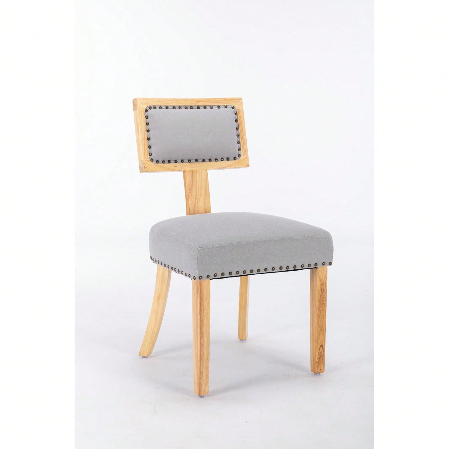 Set of 2 Linen Upholstered T-Back Dining Chairs with Rivet Detail and Adjustable Foot Pads for Comfort and Style